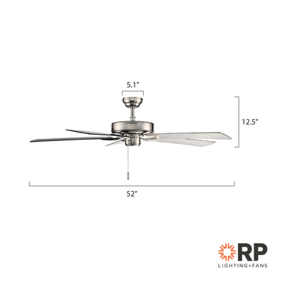 52 Inch Brisden AC Brushed Nickel Indoor Ceiling Fan 5-Blade Reversible