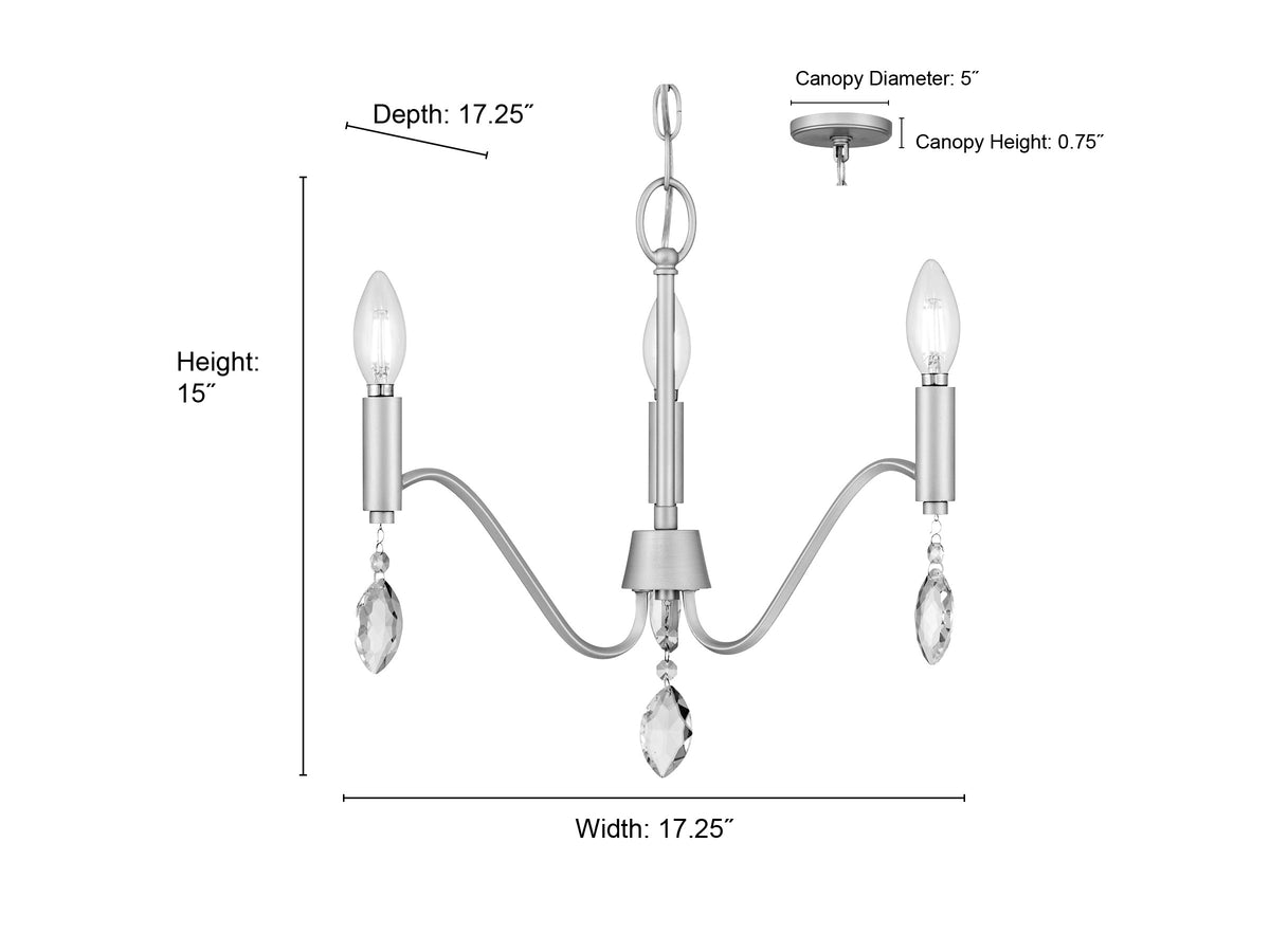 15'' Aureline Aged Silver 3 Light Chandelier