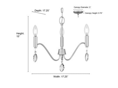 15'' Aureline Aged Silver 3 Light Chandelier