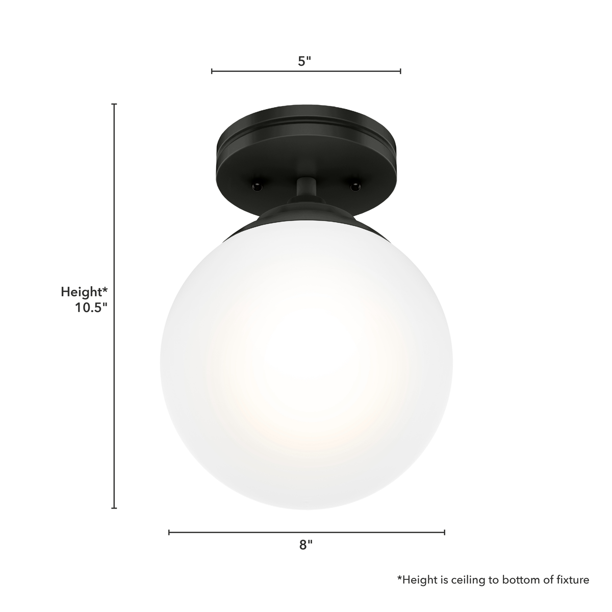 Hepburn 8-inch 1-light Matte Black Semi-Flush Mount with Cased White Glass
