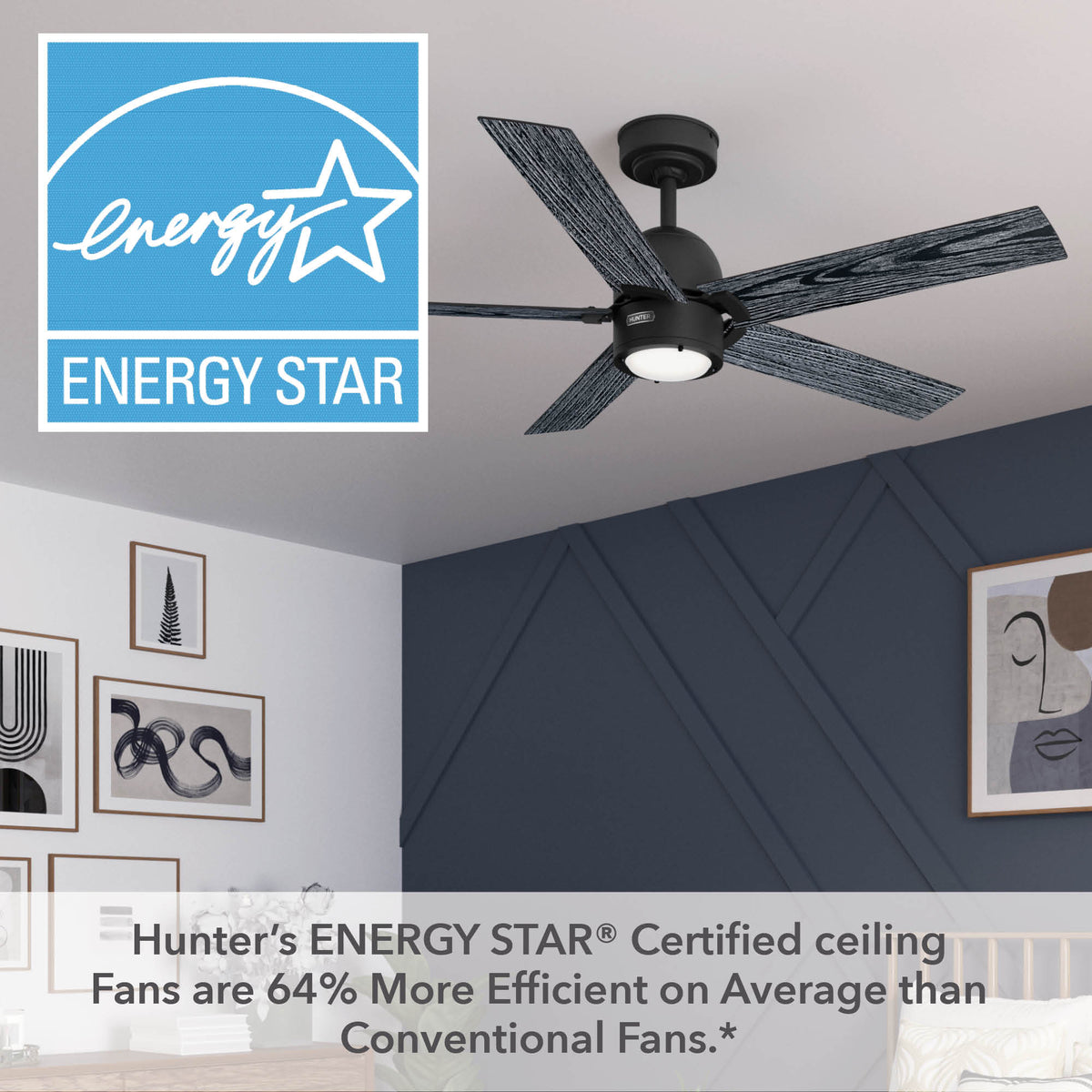 52 inch Erling ENERGY STAR® Matte Black Ceiling Fan with LED Light Kit and Handheld Remote