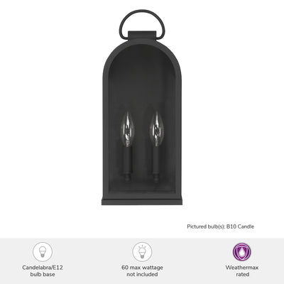 Kendra Bell 16-inch 2-light Matte Black Outdoor Wall Light with Clear Glass