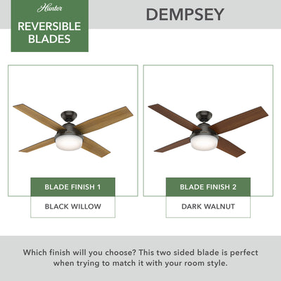 52 inch Dempsey Matte Black Damp Rated Ceiling Fan with LED Light Kit and Handheld Remote