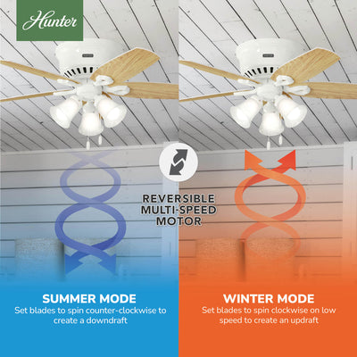 42 inch Builder Snow White Low Profile Ceiling Fan with LED Light Kit and Pull Chain