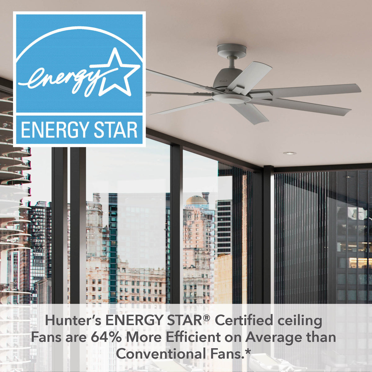 60 inch Downtown ENERGY STAR® Matte Silver Damp Rated Ceiling Fan and Wall Control