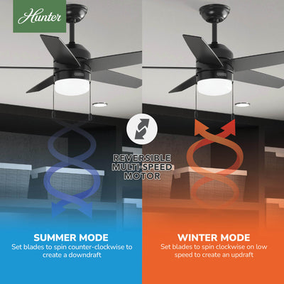 44 inch Bardot Matte Black Ceiling Fan with LED Light Kit and Pull Chain