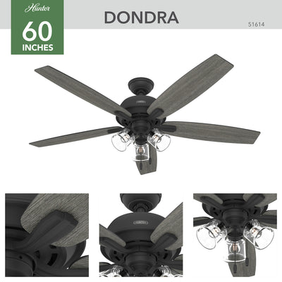60 inch Dondra ENERGY STAR® Matte Black Ceiling Fan with LED Light Kit and Pull Chain