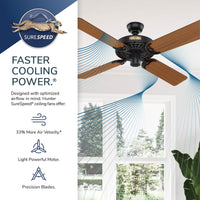52 inch Original Matte Black Damp Rated Ceiling Fan and Pull Chain