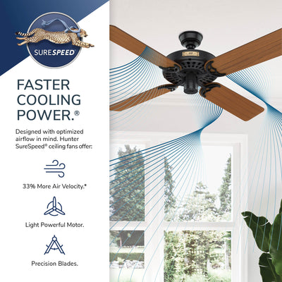 52 inch Original Matte Black Damp Rated Ceiling Fan and Pull Chain