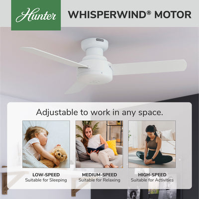 44 inch Presto Matte White Low Profile Ceiling Fan and Wall Control
