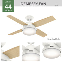 44 inch Dempsey Fresh White Ceiling Fan with LED Light Kit and Handheld Remote