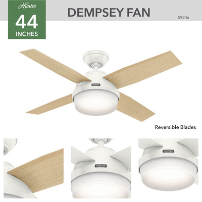 44 inch Dempsey Fresh White Ceiling Fan with LED Light Kit and Handheld Remote