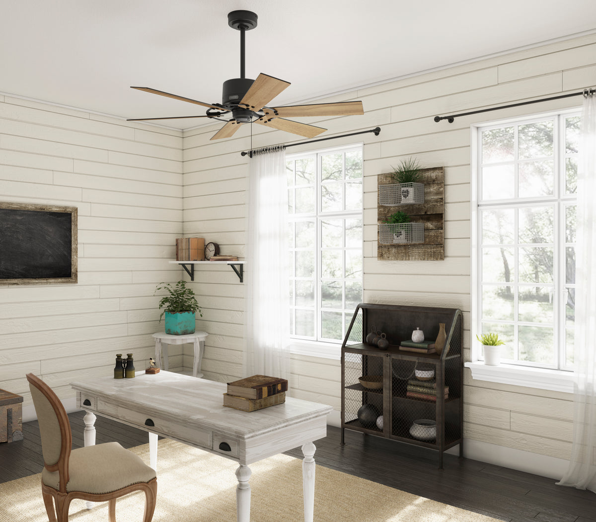 52 inch Gilrock Matte Black Ceiling Fan and Pull Chain