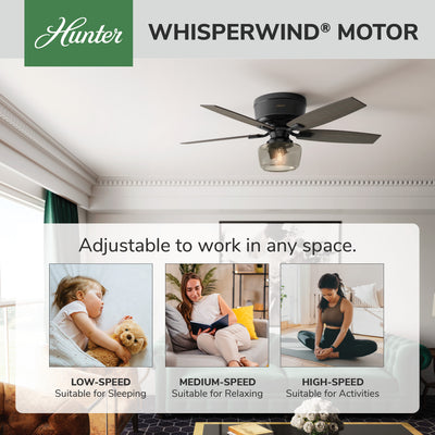 52 inch Bennett Matte Black Low Profile Ceiling Fan with LED Light Kit and Handheld Remote