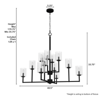 Kerrison 40.5-inch 12-light Natural Black Iron Chandelier with Seeded Glass