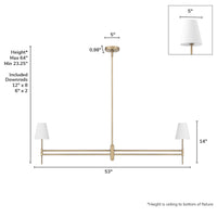 Camelia Stem 53-inch 2-light Luxe Gold and Off White Linen Linear Chandelier with White Linen Fabric Shade