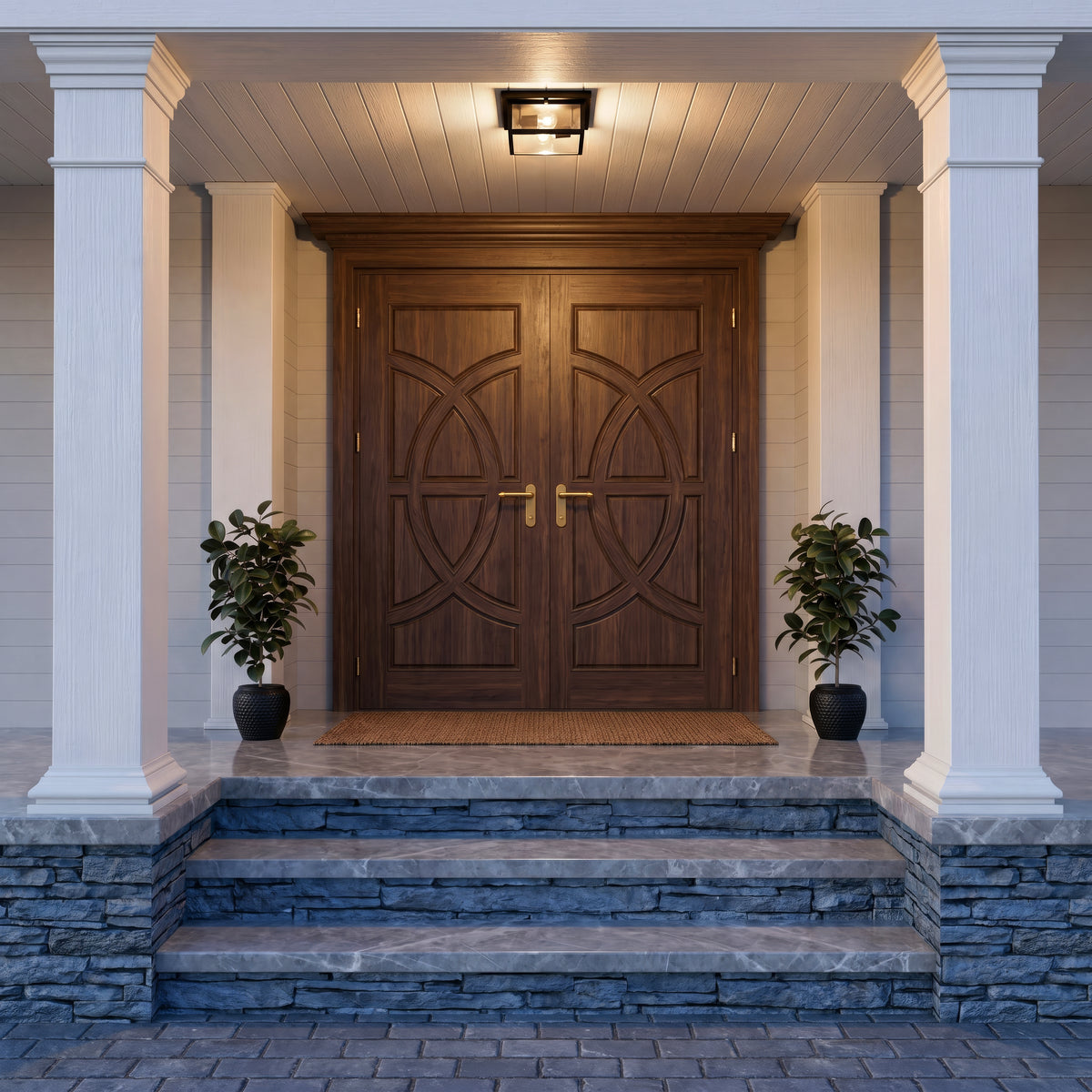 12-inch Evanton Powder Coated Black 2-Light Outdoor Flush Mount Ceiling Light with Clear Glass