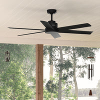 60 inch Kennicott ENERGY STAR® Matte Black Damp Rated Ceiling Fan and Handheld Remote