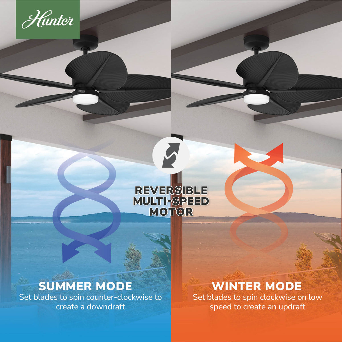 52 inch Tropic View Matte Black Damp Rated Ceiling Fan with LED Light Kit and Wall Control
