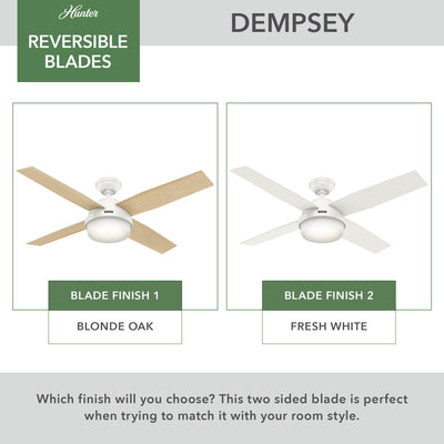 52 inch Dempsey Fresh White Ceiling Fan with LED Light Kit and Handheld Remote