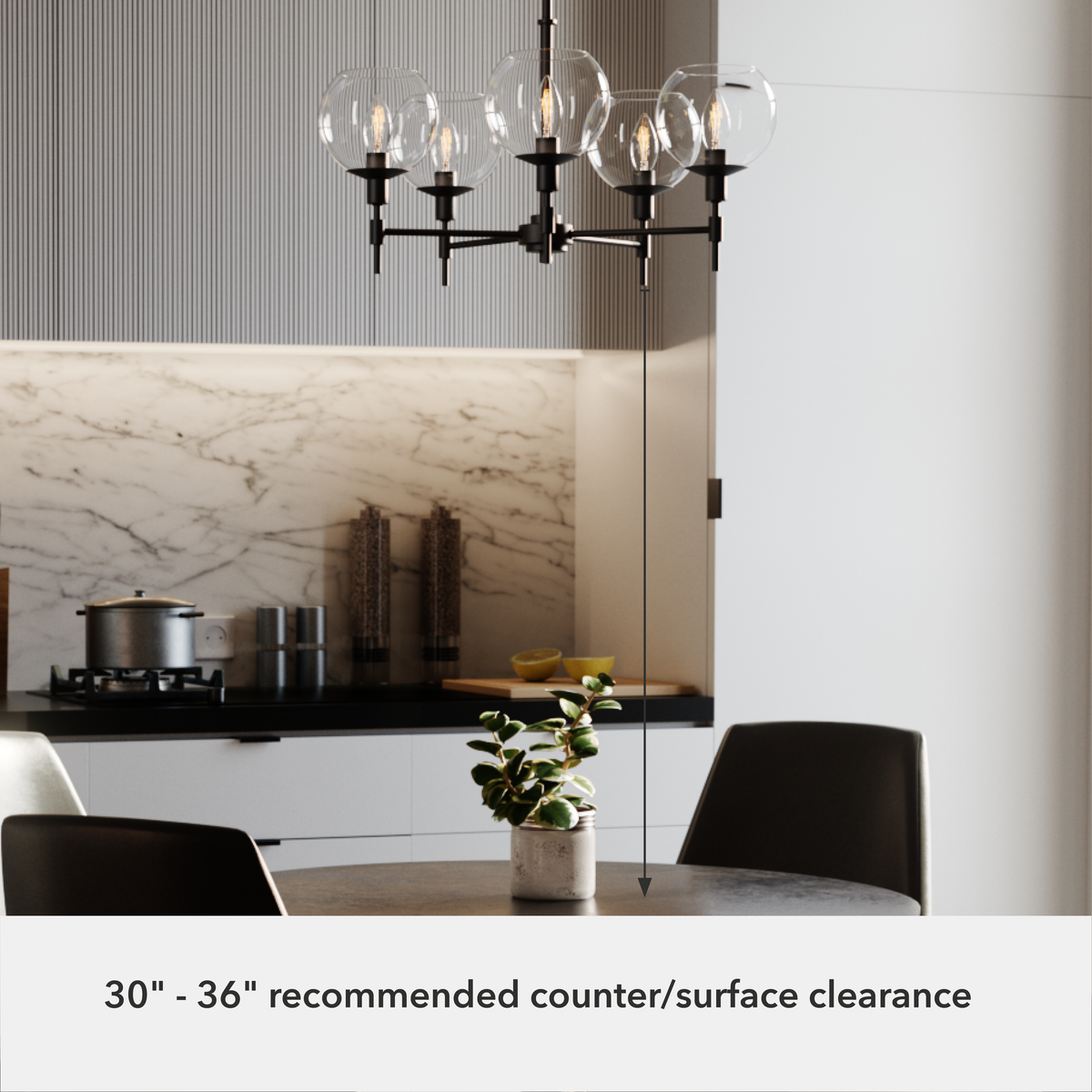 Xidane 24-inch 5-light Matte Black Chandelier with Clear Glass