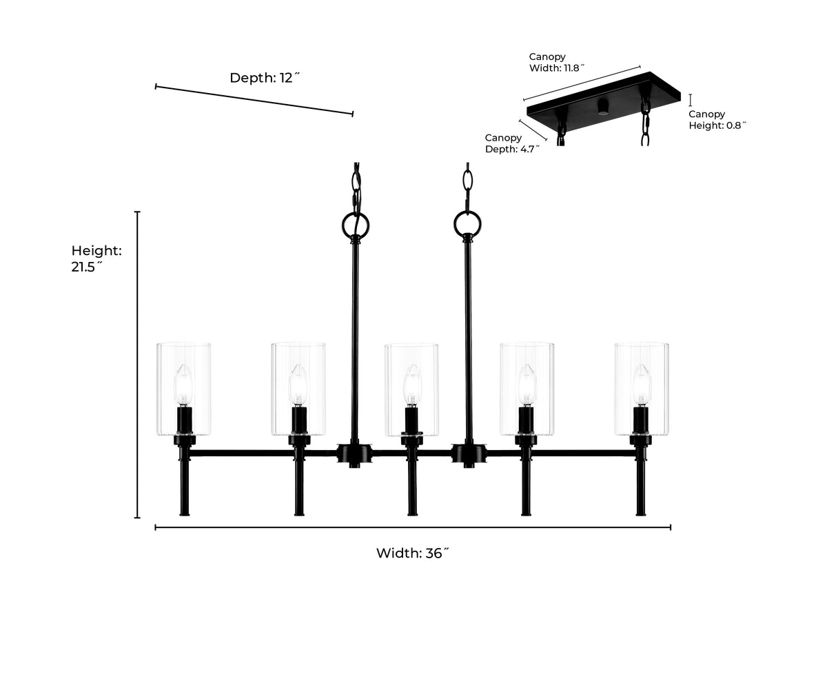 12'' Chastine Matte Black 5 Light Linear Chandelier