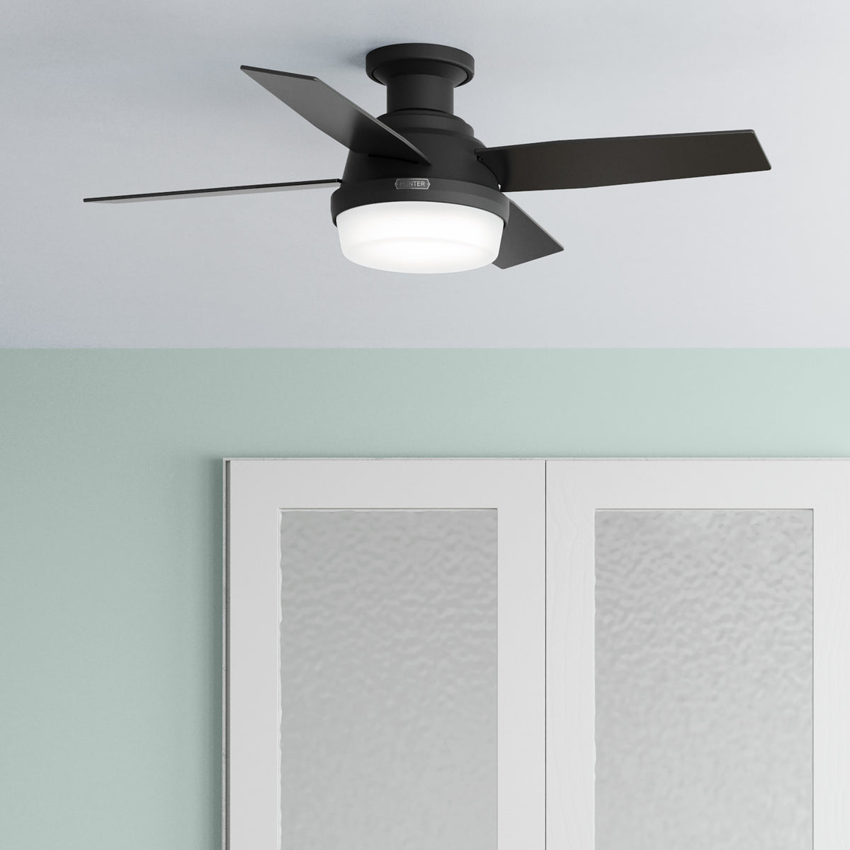 44 inch Dempsey Matte Black Low Profile Ceiling Fan with LED Light Kit and Handheld Remote