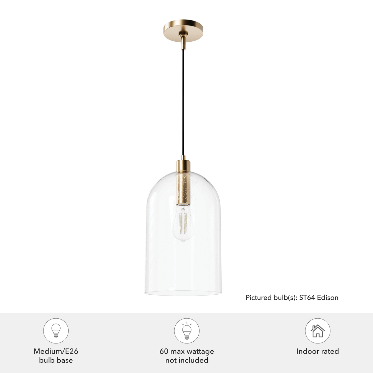 Lochemeade 9-inch 1-light Alturas Gold Pendant with Clear Seeded Glass