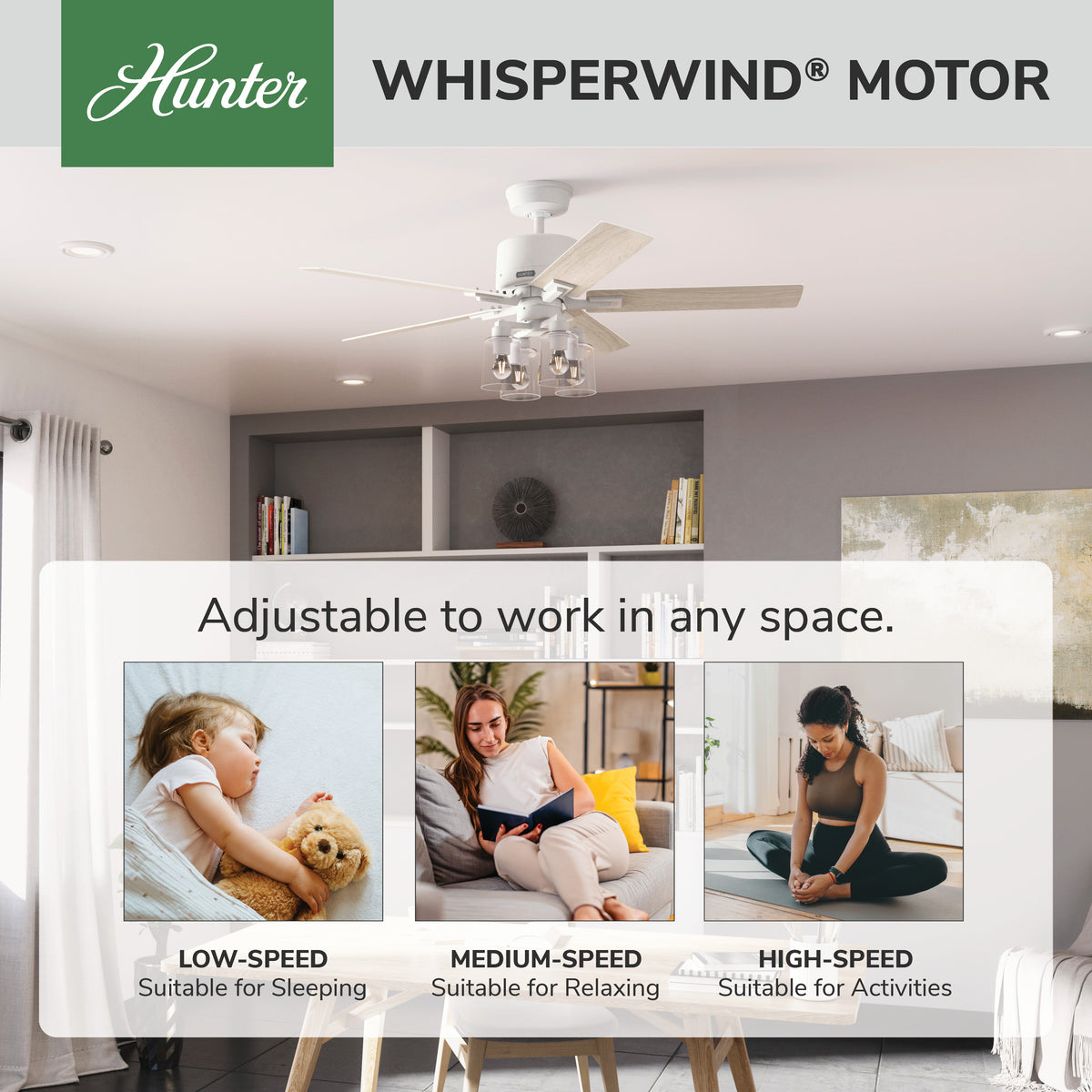 52 inch Techne Wi-Fi HunterExpress Matte White Ceiling Fan with LED Light Kit and Handheld Remote