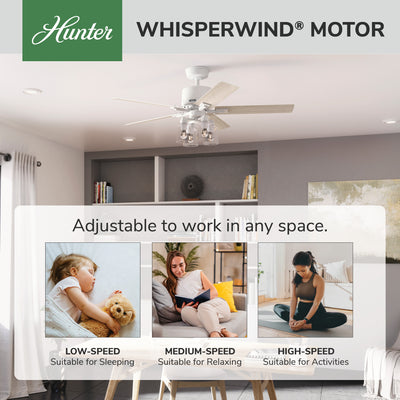 52 inch Techne Wi-Fi HunterExpress Matte White Ceiling Fan with LED Light Kit and Handheld Remote