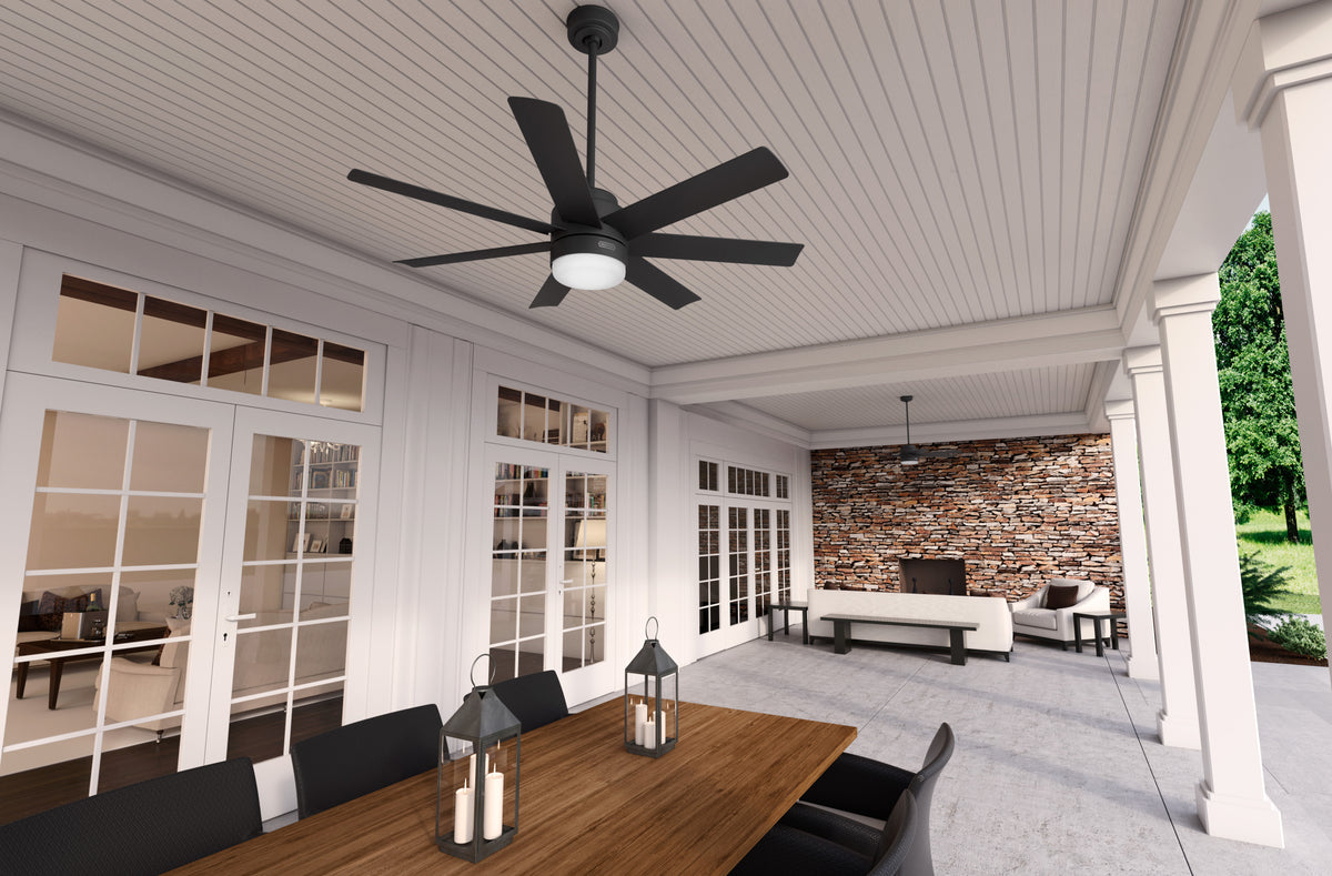 52 inch Brazos ENERGY STAR® Matte Black Damp Rated Ceiling Fan with LED Light Kit and Handheld Remote
