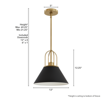 Carrington Isle 12-inch 1-light Matte Black and Luxe Gold Pendant with Matte Black Metal Shade