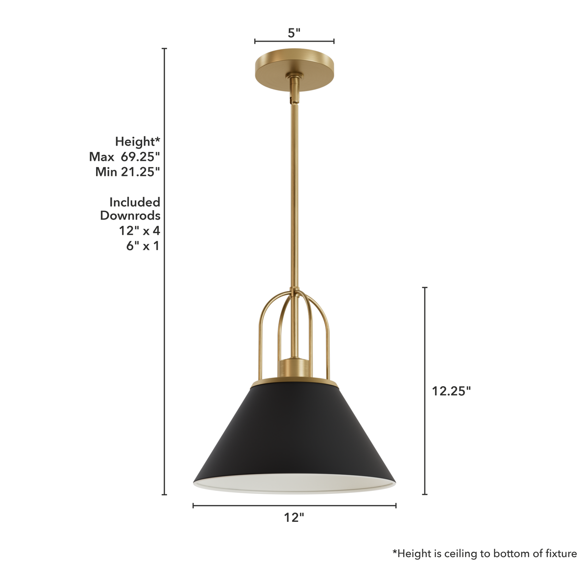 Carrington Isle 12-inch 1-light Matte Black and Luxe Gold Pendant with Matte Black Metal Shade