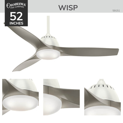 Casablanca 52 inch Wisp Fresh White LED Ceiling Fan with Handheld Remote