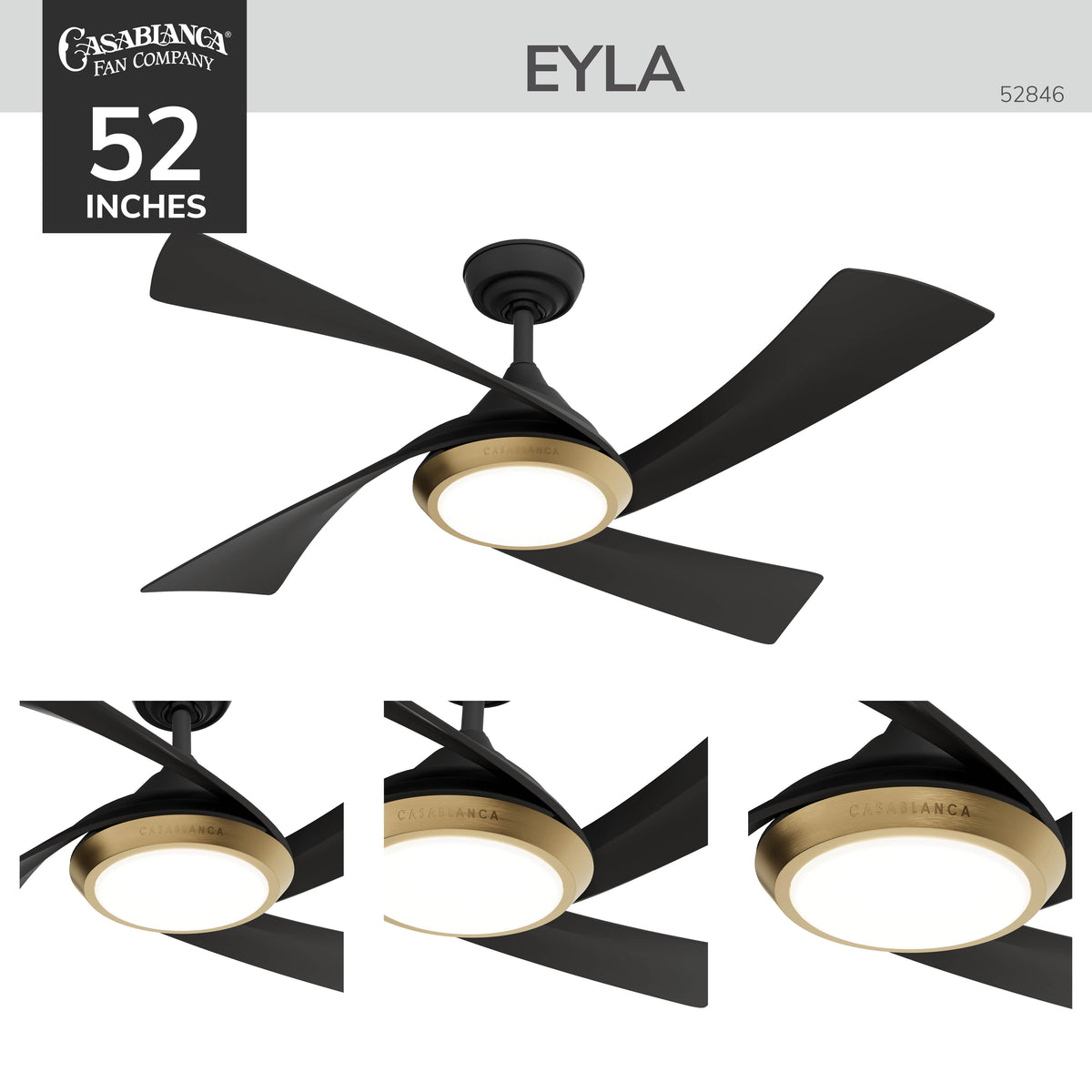 Casablanca 52 inch Vespucci ENERGY STAR® Matte Black Damp Rated Ceiling Fan with LED Light Kit and Wall Control and Handheld Remote