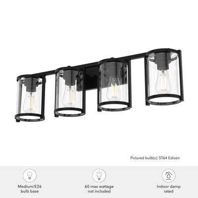 Astwood 33.25-inch 4-light Matte Black Vanity Light with Clear Glass