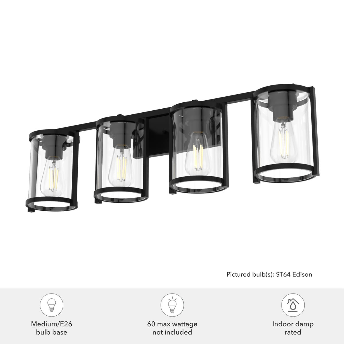 Astwood 33.25-inch 4-light Matte Black Vanity Light with Clear Glass