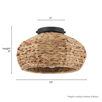 Cambria 14-inch 1-light Matte Black Flush Mount Ceiling Light with Natural Seagrass Shade