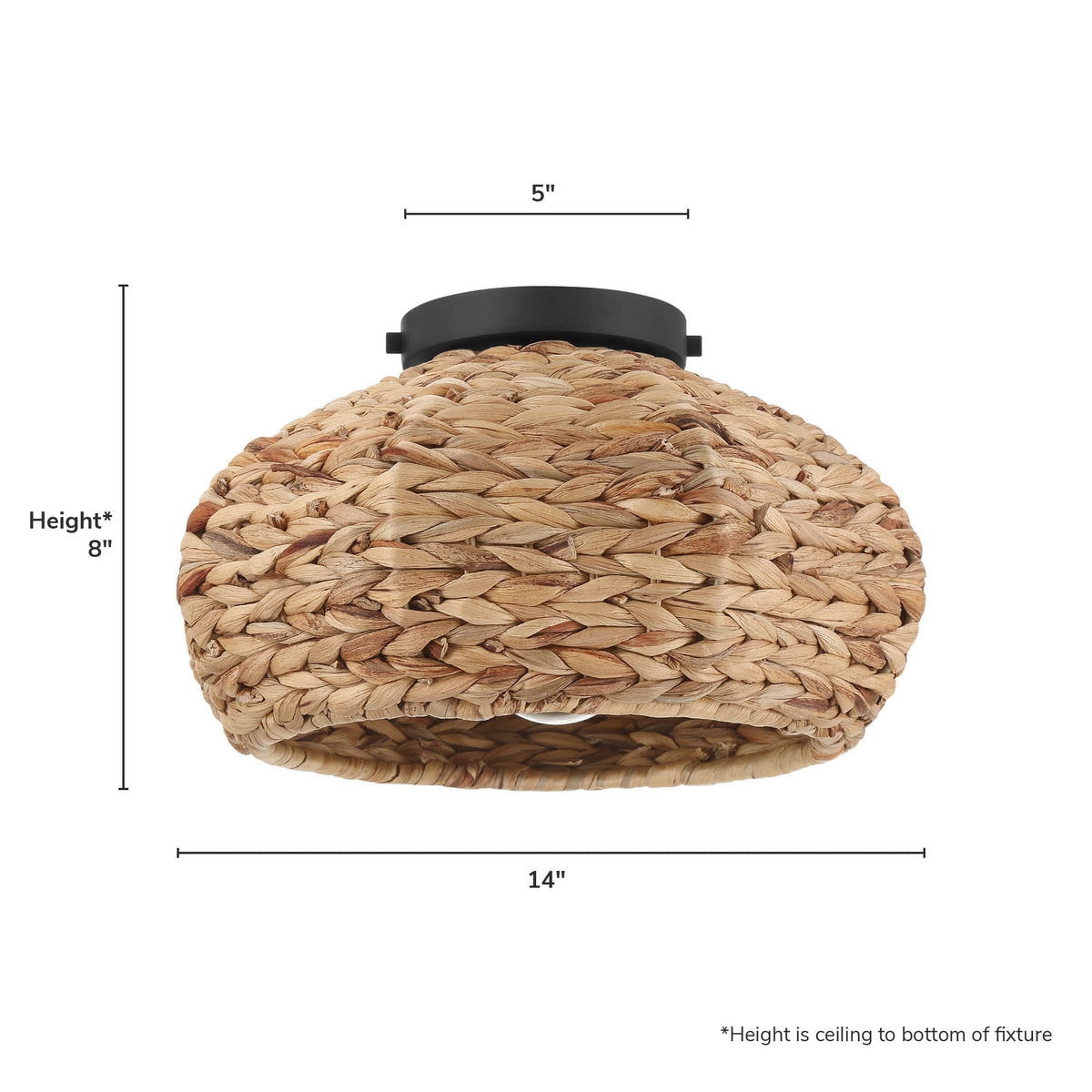Cambria 14-inch 1-light Matte Black Flush Mount Ceiling Light with Natural Seagrass Shade