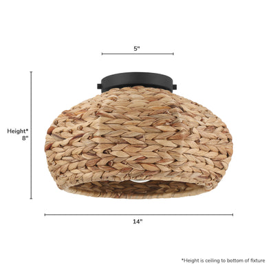 Cambria 14-inch 1-light Matte Black Flush Mount Ceiling Light with Natural Seagrass Shade