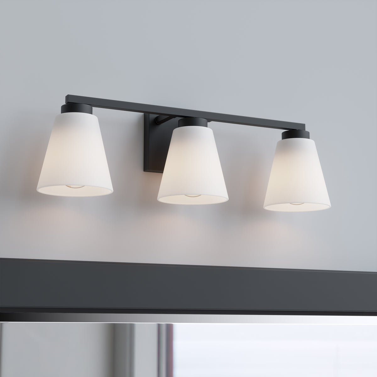 22-inch Strayhan Matte Black 3-Light White Frosted Glass Bathroom Vanity Light