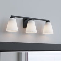 22-inch Strayhan Matte Black 3-Light White Frosted Glass Bathroom Vanity Light
