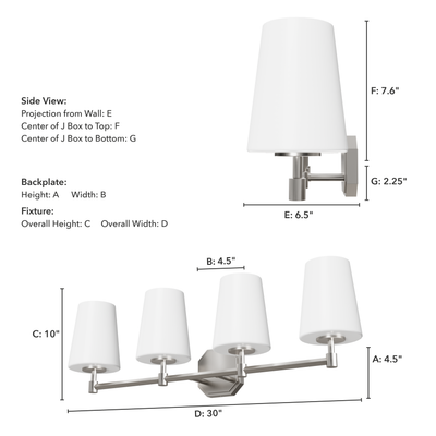 Nolita 30-inch 4-light Brushed Nickel Vanity Light with Cased White Glass