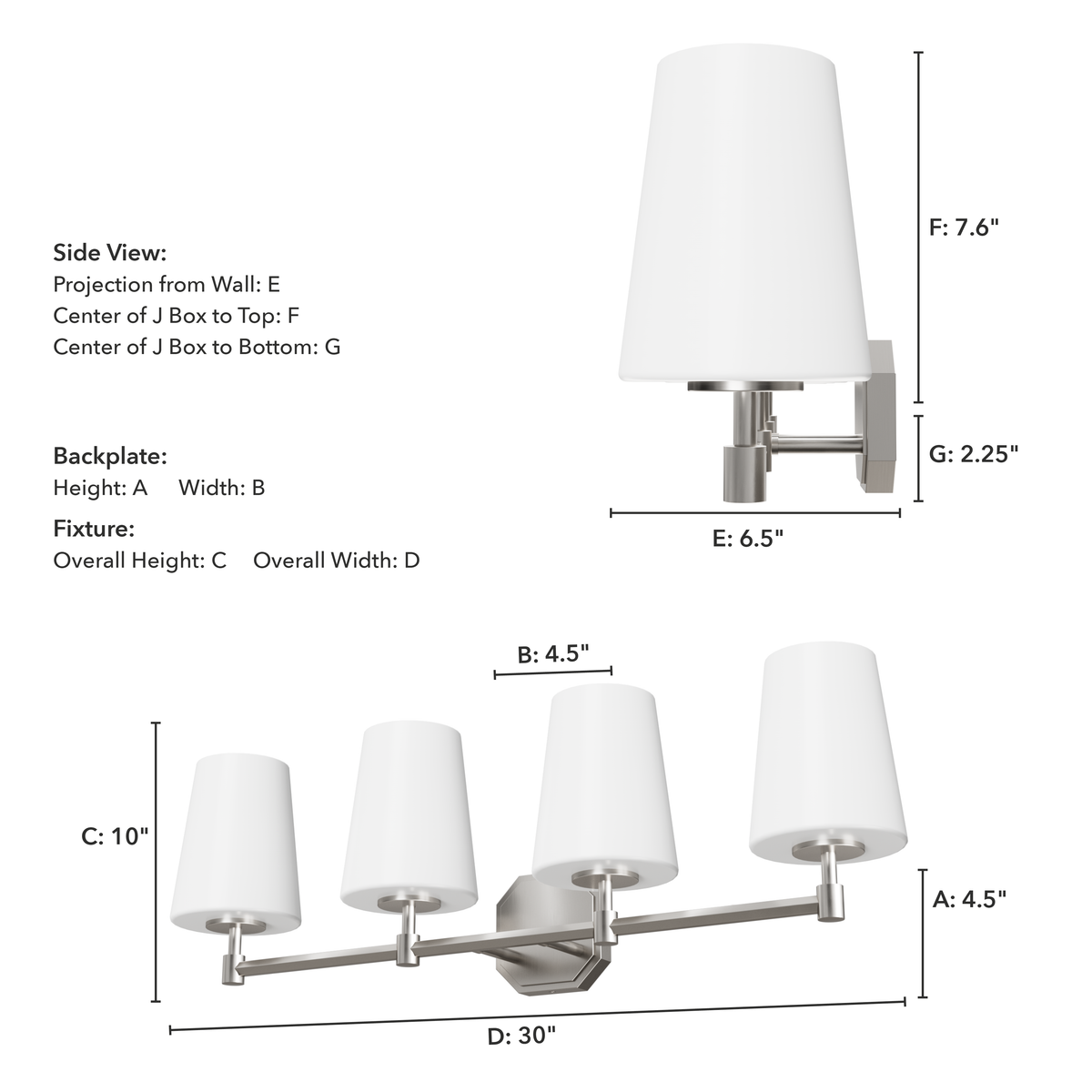 Nolita 30-inch 4-light Brushed Nickel Vanity Light with Cased White Glass