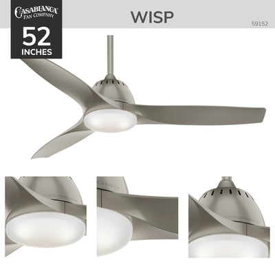 Casablanca 52 inch Wisp Painted Pewter Ceiling Fan with LED Light Kit and Handheld Remote
