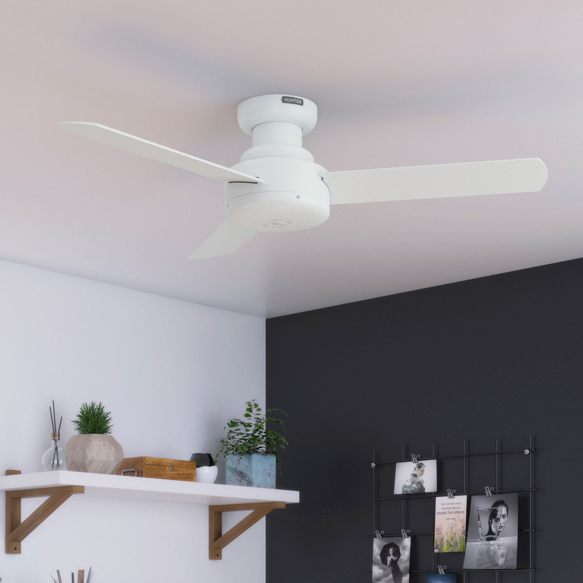 44 inch Presto Matte White Low Profile Ceiling Fan and Wall Control