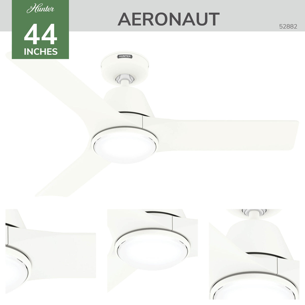 44 inch Aeronaut  Wi-Fi ENERGY STAR® Matte White Damp Rated Ceiling Fan with LED Light Kit