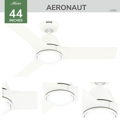 44 inch Aeronaut  Wi-Fi ENERGY STAR® Matte White Damp Rated Ceiling Fan with LED Light Kit