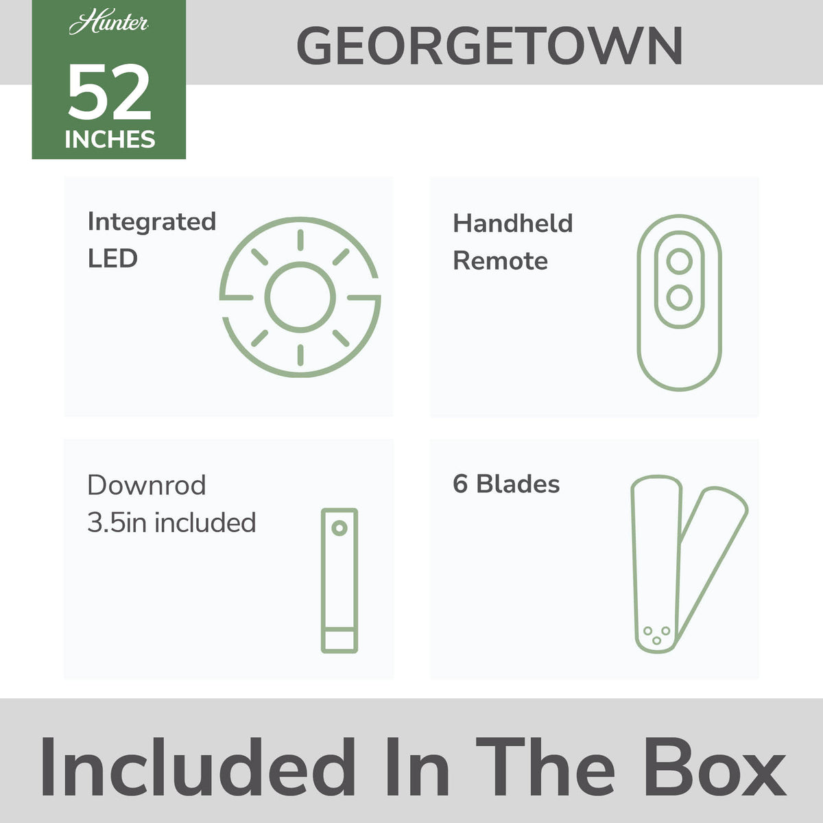 52 inch Georgetown ENERGY STAR® HunterExpress Brushed Nickel Ceiling Fan with LED Light Kit and Handheld Remote