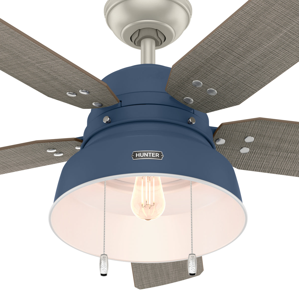 52 inch Mill Valley Indigo Blue Damp Rated Ceiling Fan with LED Light Kit and Pull Chain